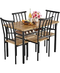 gaomon 5-Piece Rustic Wood and Metal Rectangular Dining Table Set with Storage Rack
