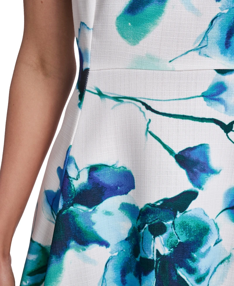 Calvin Klein Petite Hopsack Short-Sleeve Jewel Neck Dress