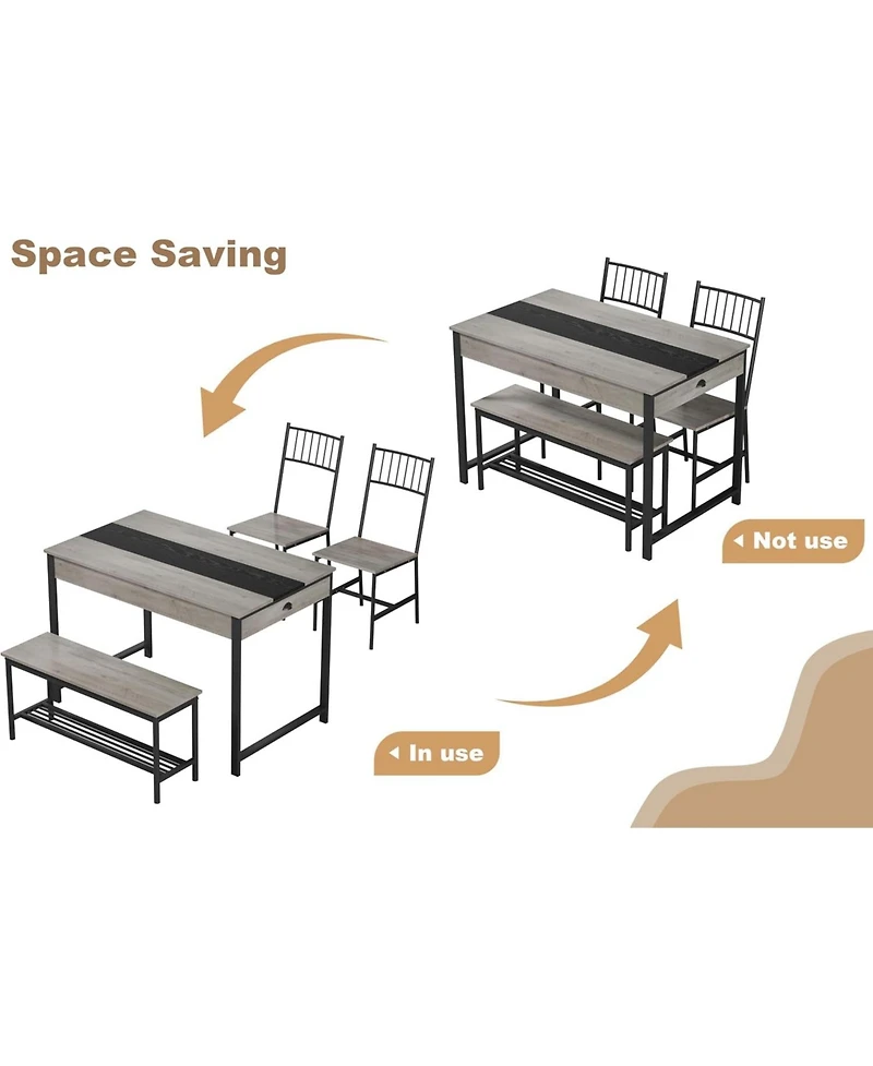 gaomon 4-Piece Farmhouse Rectangular Dining Table Set with 2 Chairs and Bench