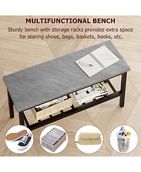 gaomon 4-Piece Modern Metal Frame Dining Table Set with Storage Rack, Chairs and Bench