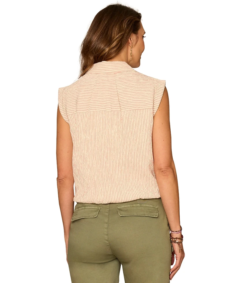 Democracy Petite Striped Button-Down Sleeveless Top