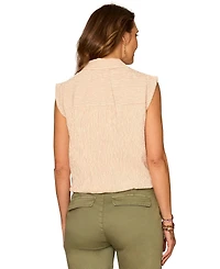 Democracy Petite Striped Button-Down Sleeveless Top