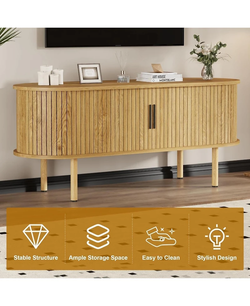 gaomon 47 Inch Tv Stand for Up to 80 Tv, Media Console with Sliding Doors and Storage, Modern Wood Entertainment Center Living Room, Bedroom