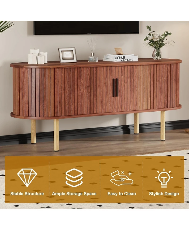 gaomon 47 inch Tv Stand for Up to 80 Inch Tv, Media Console with Sliding Doors and Storage, Modern Wood Entertainment Center for Living Room, Bedroom