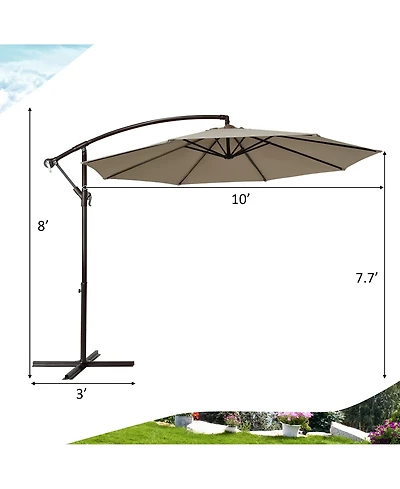 Gymax 10 ft Patio Cantilever Offset Umbrella Yard Garden Outdoor w/ 8 Ribs Beige