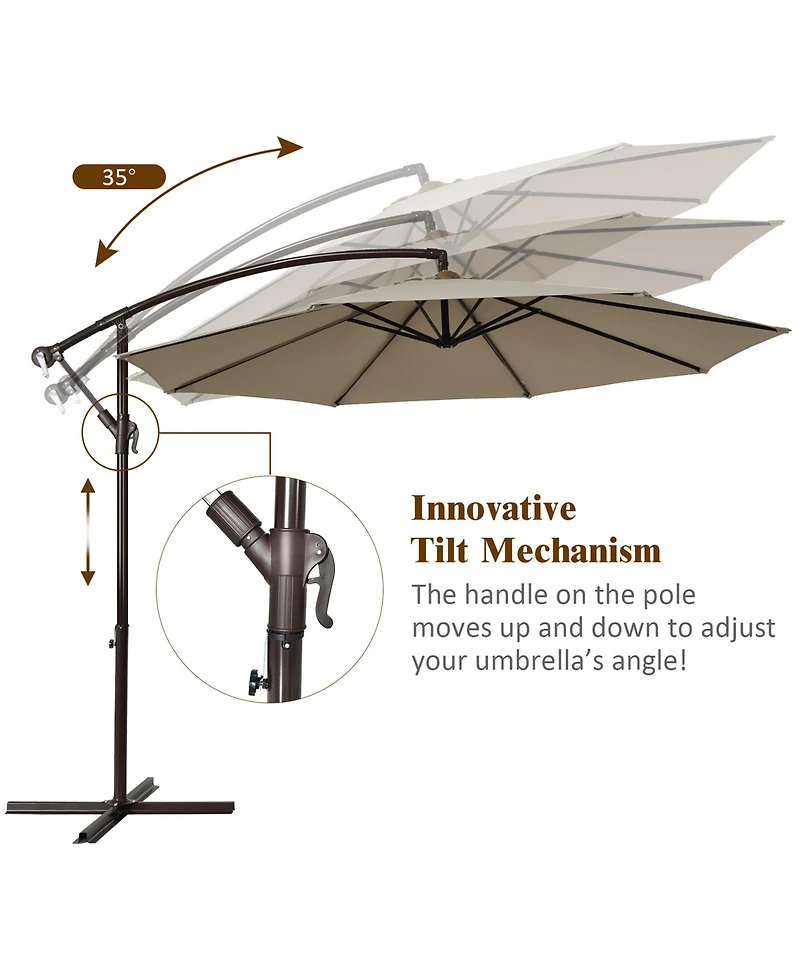 Gymax 10 ft Patio Cantilever Offset Umbrella Yard Garden Outdoor w/ 8 Ribs Beige
