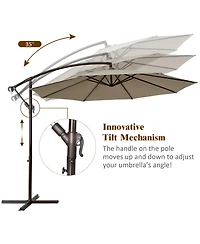 Gymax 10 ft Patio Cantilever Offset Umbrella Yard Garden Outdoor w/ 8 Ribs Beige