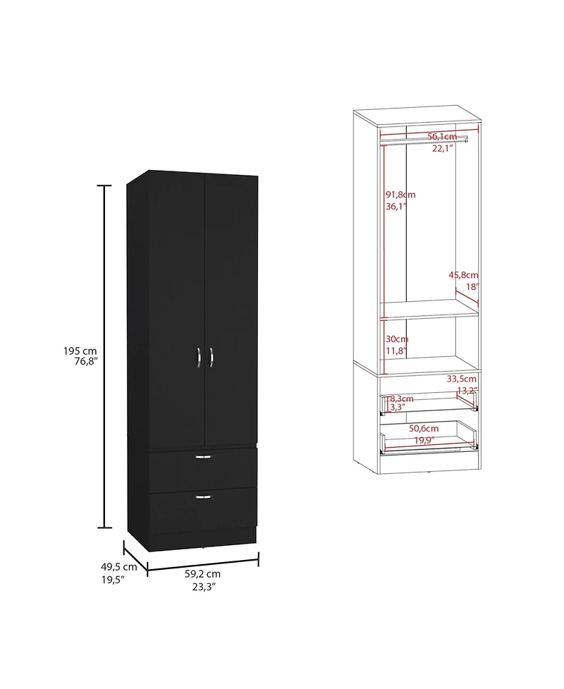 flynama 76inch Armoire with 2 Drawers Double Door Cabinet 1 Shelf Hanging Rod