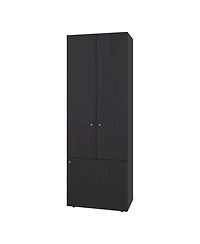 flynama Wenge Tolleson 3 Door Tall Wardrobe Armoire 4 Shelves Hanging Rod Freestanding Storage