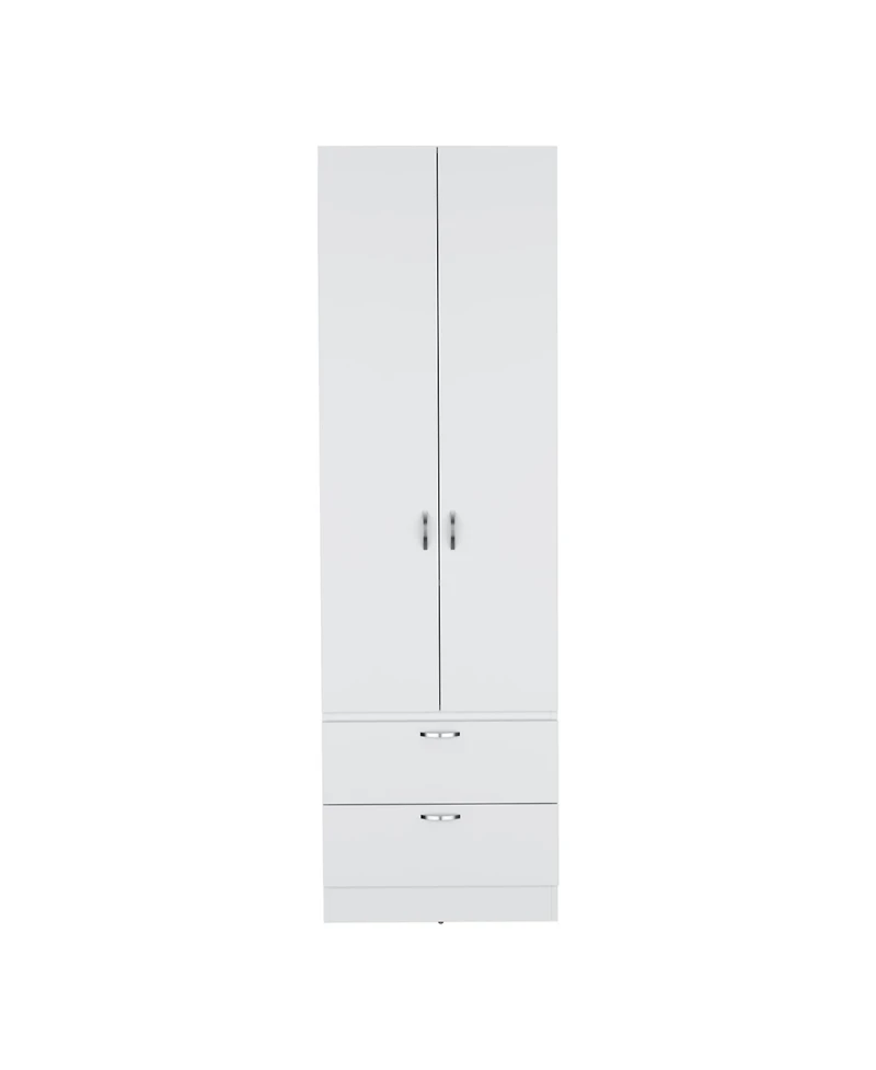 flynama 76inch High Armoire Wardrobe Closet with 2 Drawers Double Door Cabinet 1 Shelf and Hanging Rod Bedroom Clothes Storage Organizer