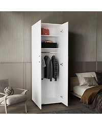 flynama Armoire with Double Door Two Interior Shelves Metal Rod and Easy Assembly for Bedroom Storage Organizer