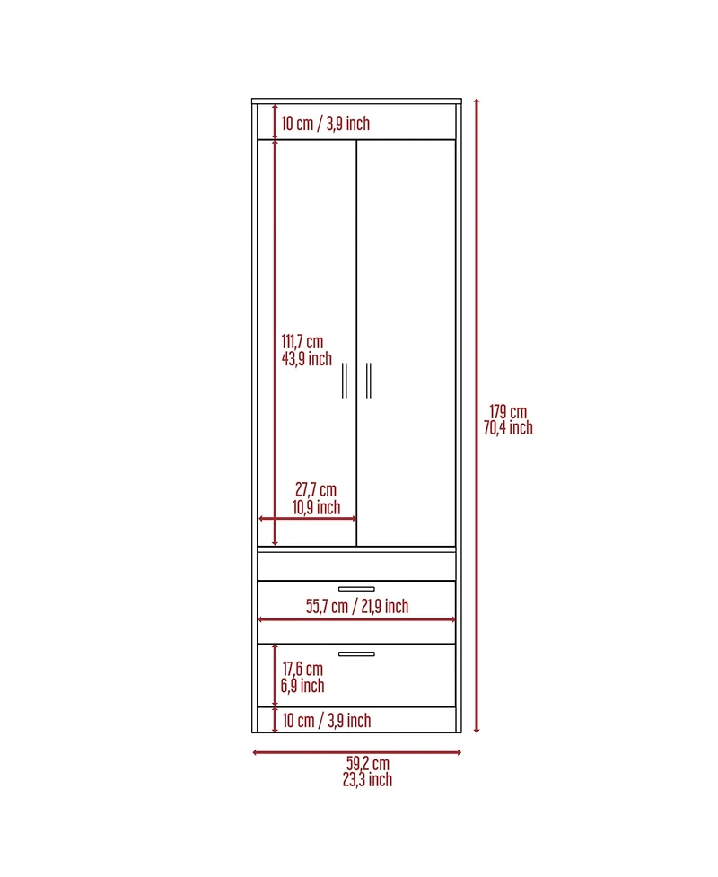 flynama Armoire with Large Double Door Cabinet Two Bottom Drawers and Hanging Rod Bedroom Storage Organizer