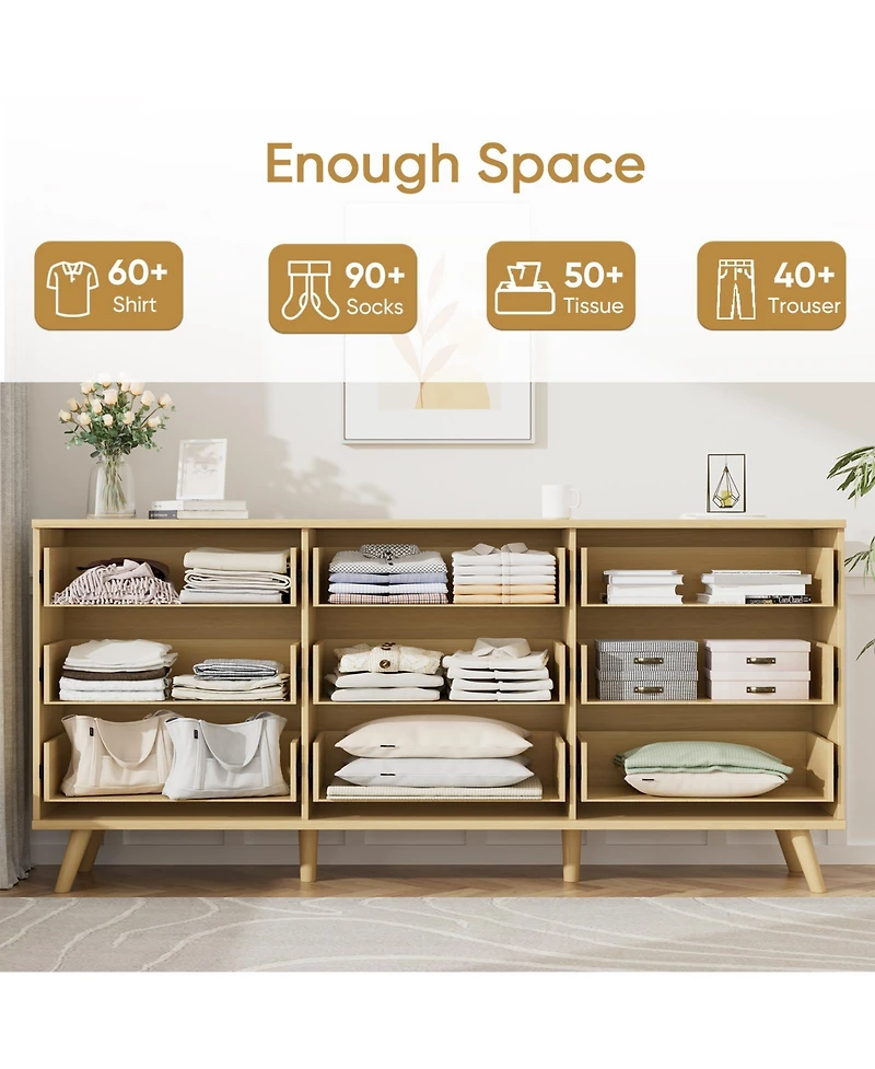 flynama 9 Drawer Fluted Wooden Dresser 63W 15.7D 29.5H for Bedroom Nursery Entrance with Wave Pattern