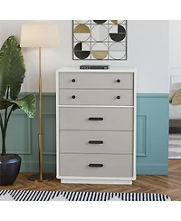 flynama Modern 5 Drawer Valencia Tall Dresser Two Tone Finish with Matte Handles for Urban Bedroom
