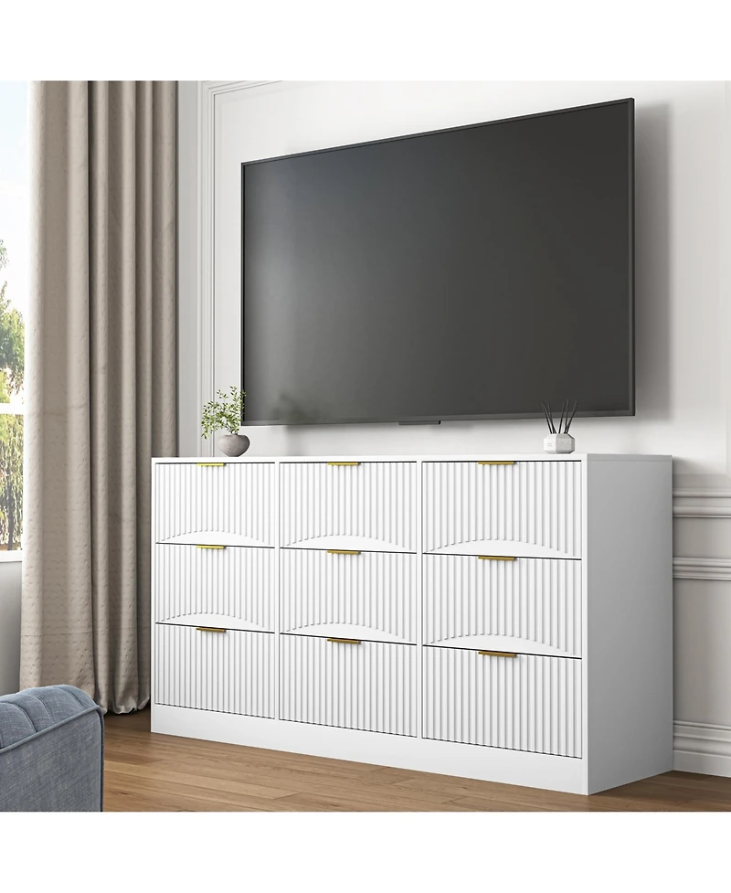 flynama Large 9 Drawer Dresser 63-Inch-Wide Wood with Handles for Bedroom Storage