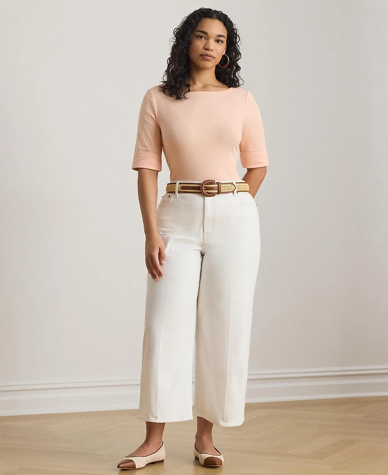 Lauren Ralph Plus Cotton Boatneck T-Shirt