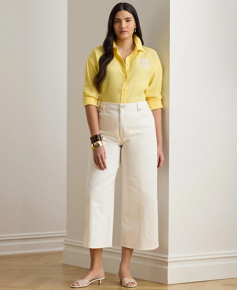Lauren Ralph Plus Eyelet-Logo Linen Shirt