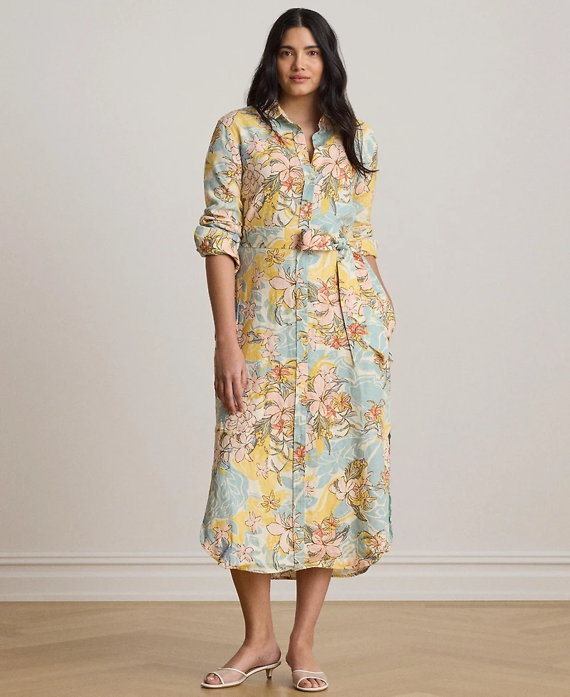 Lauren Ralph Plus Floral Linen Shirtdress