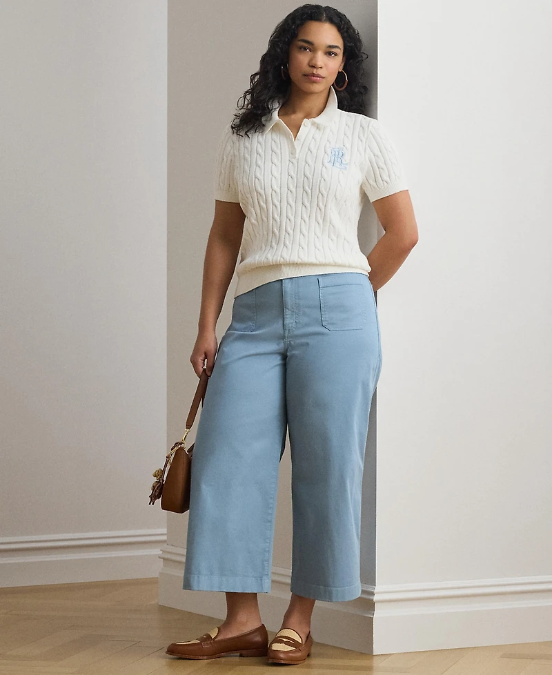 Lauren Ralph Plus Stretch Chino Wide-Leg Cropped Pants
