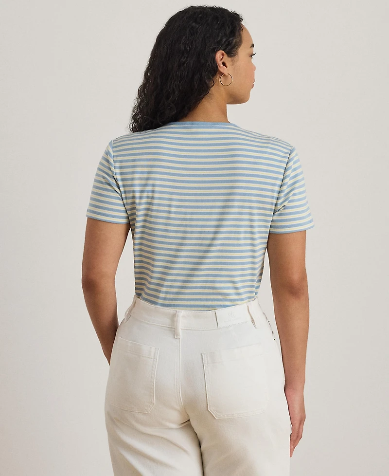 Lauren Ralph Plus Striped Rib-Knit Stretch Top