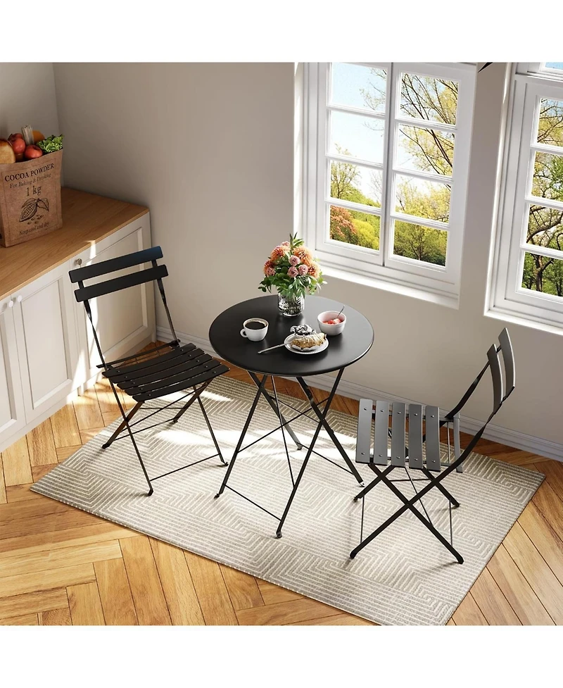 gaomon 3 Piece Foldable Bistro Table and Chairs Set – Indoor/Outdoor Premium Metal Frame Coffee for Garden/Yard