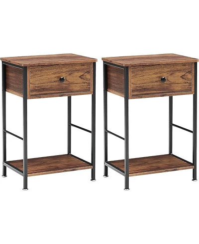 gaomon Nightstand Set of 2 Small End Side Tables with Storage Shelf and Large Drawer Industrial Slim Nightstands Bedside Tables for Bedroom