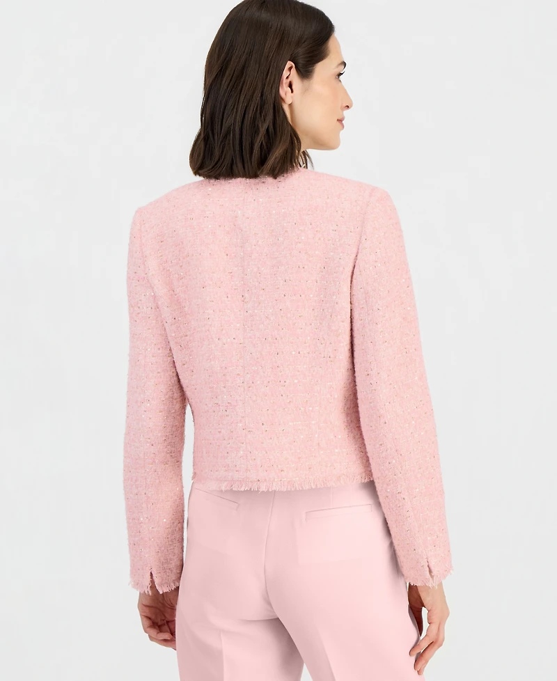 Tahari Asl Women's Fringed Boucle Cropped Jacket