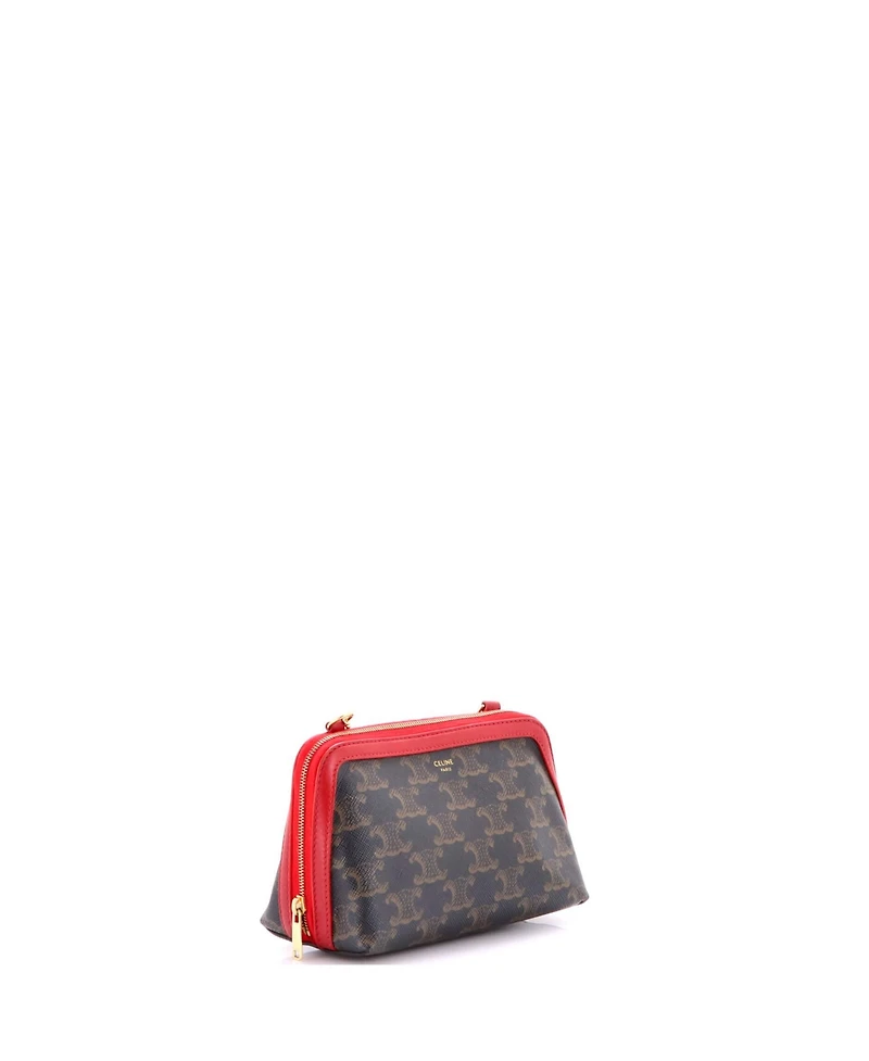 Pre-Owned Celine Zip Around Chain Clutch Triomphe Coated Canvas