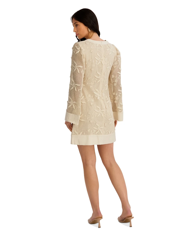 Kensie Women's Long-Sleeve V-Neck Short Dress