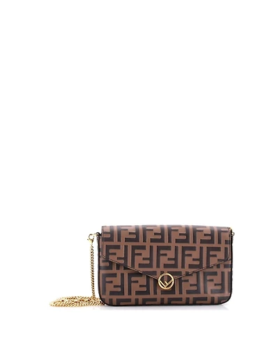 Pre-Owned Fendi F is Fendi Envelope Clutch on Chain Zucca Embossed Leather