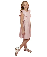 Emerald Sundae Big Girls 2 Piece Flutter Sleeve Dress with Pockets and Sequin Srunchie Set