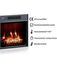 gaomon 67" Electric Fireplace Tv Stand with 18" Slim Built-in Heater, Remote, 12 Flame Colors, Adjustable Storage Cabinets, Wood Finish, Ent