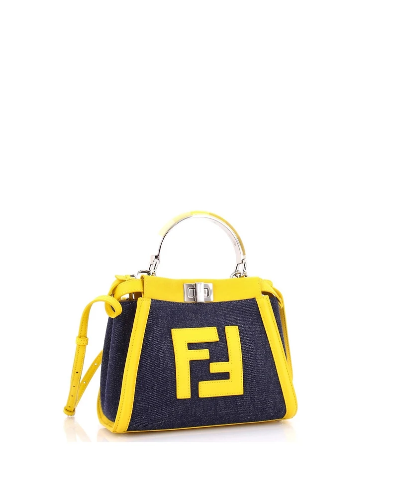 Pre-Owned Fendi Mini Peekaboo Bag Denim with Ff Leather Applique