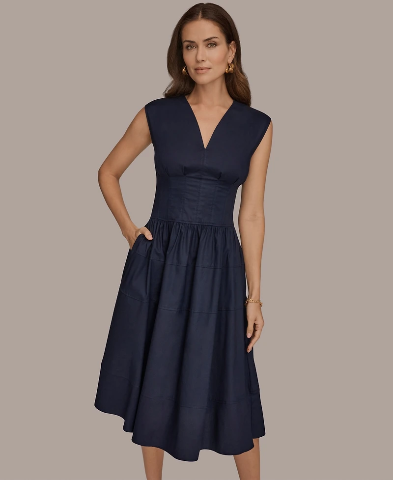Donna Karan New York Women's V-Neck Midi Dress