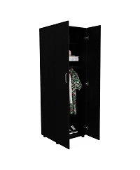 flynama Armoire with Two Interior Shelves Metal Rod and Double Door Bedroom Storage Organizer