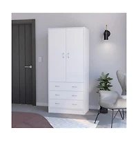 flynama Ramey Armoire Bedroom Storage Organizer with Hanging Rod Three Drawers and Stylish Handles