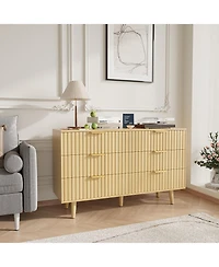 flynama 6 Drawer Fluted Wooden Dresser 47.24W 14.96D 33.06H for Bedroom Nursery Entrance with Wave Pattern