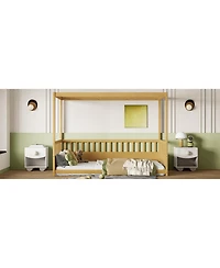 flynama Wooden Canopy Floor Bed With Guardrails Four Poster Design For Kids