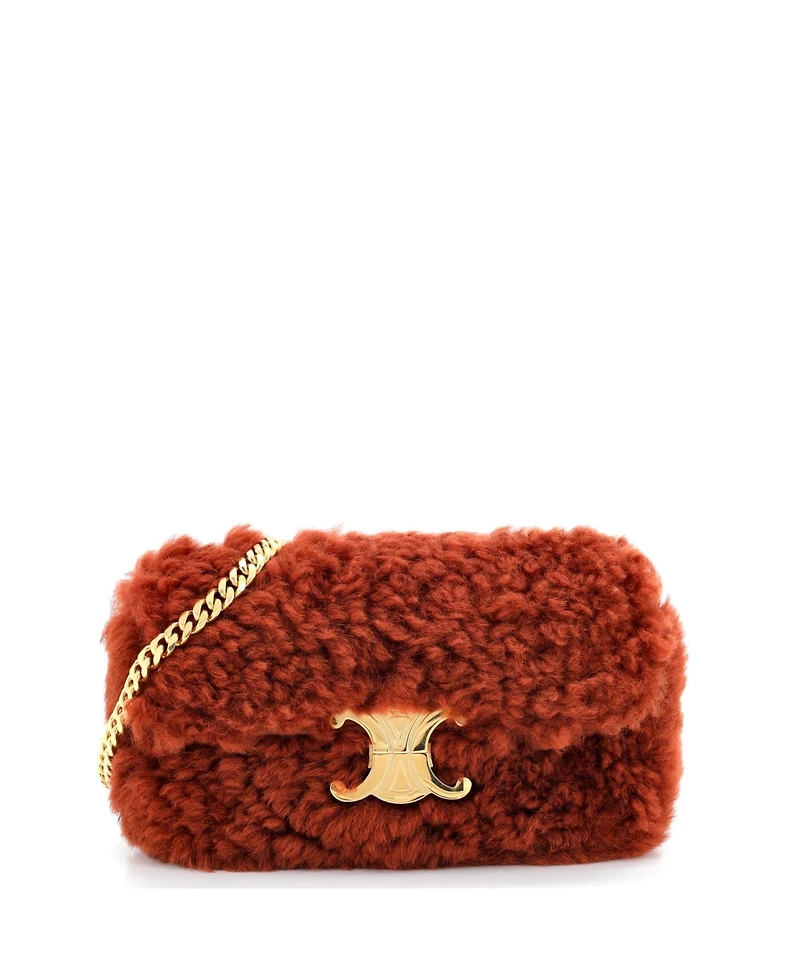 Pre-Owned Celine Small Triomphe Chain Shoulder Bag Shearling