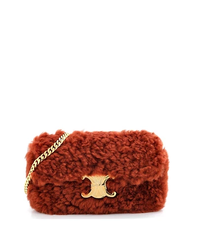 Pre-Owned Celine Small Triomphe Chain Shoulder Bag Shearling