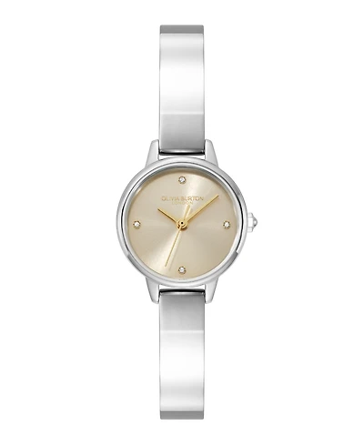 Olivia Burton Women's Mini Classic Silver Tone Stainless Steel Bangle Bracelet Watch, 23mm