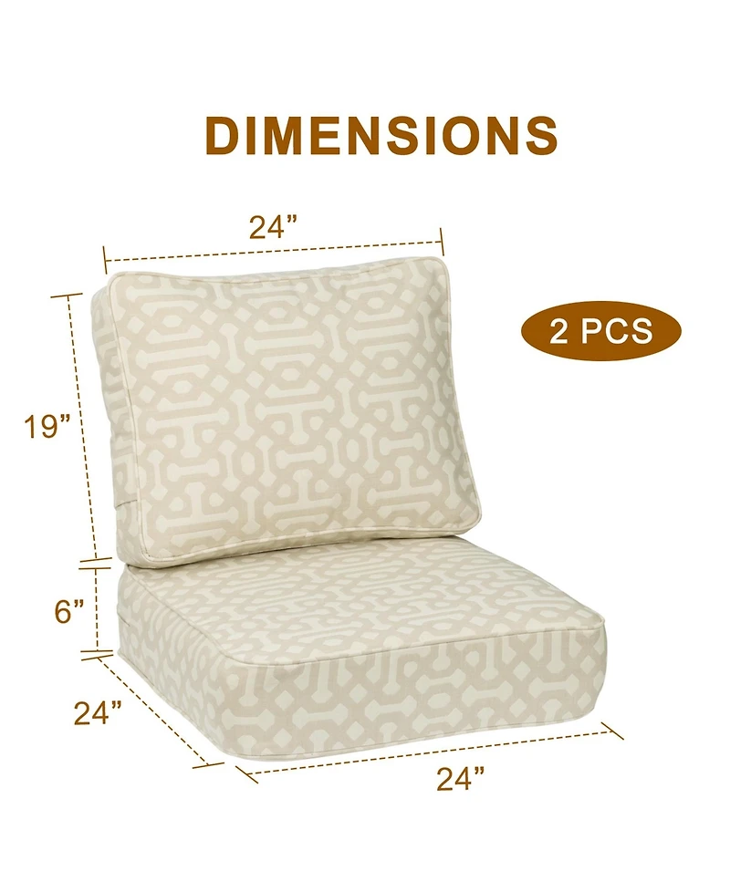 Aoodor Outdoor Patio Chair Cushions Set, Sunbrella Fabric Weather-Resistant Outdoor Cushion with Individual Pocket Springs, Set of 2