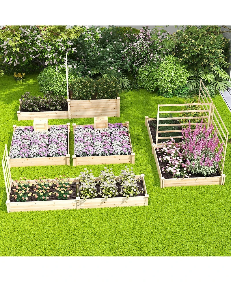 Gymax Raised Fir Wood Garden Bed 49" x 49" x 10" Open Base Garden Bed with Composting Bin