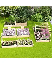 Gymax Raised Fir Wood Garden Bed 49" x 49" x 10" Open Base Garden Bed with Composting Bin