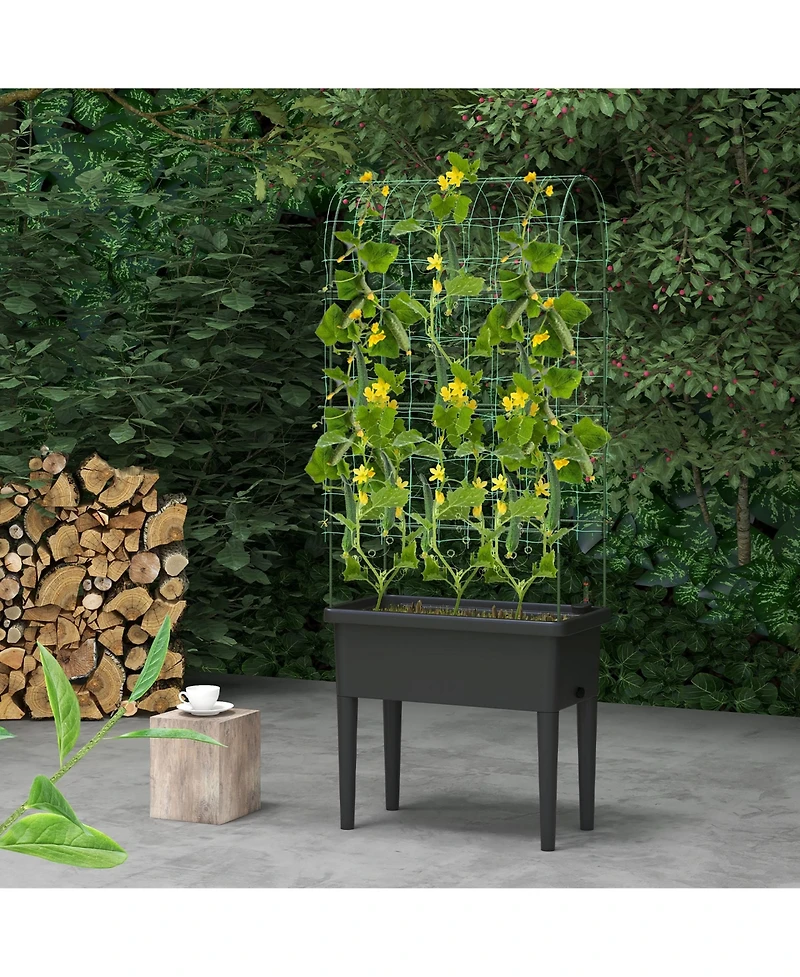 Gymax Raised Garden Bed w/ Trellis Water Level Observer Drainage Holes Climbing Net