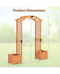 Gymax Wooden Garden Arbor w/ 2 Planter Boxes Drainage 6 Ft Solid Wood Arbour Trellis