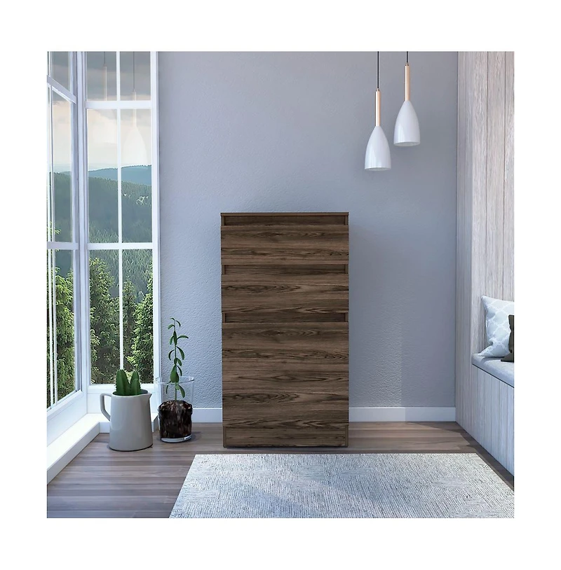 flynama Modern 5 Drawer Dresser Solid Wood Cabinet with Metal Handles for Bedroom Home Office Hallway