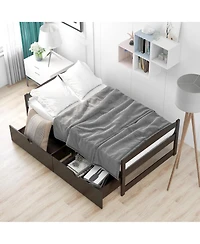 flynama Espresso Wood Platform Bed with Two Storage Drawers Space Saving Design for Bedroom