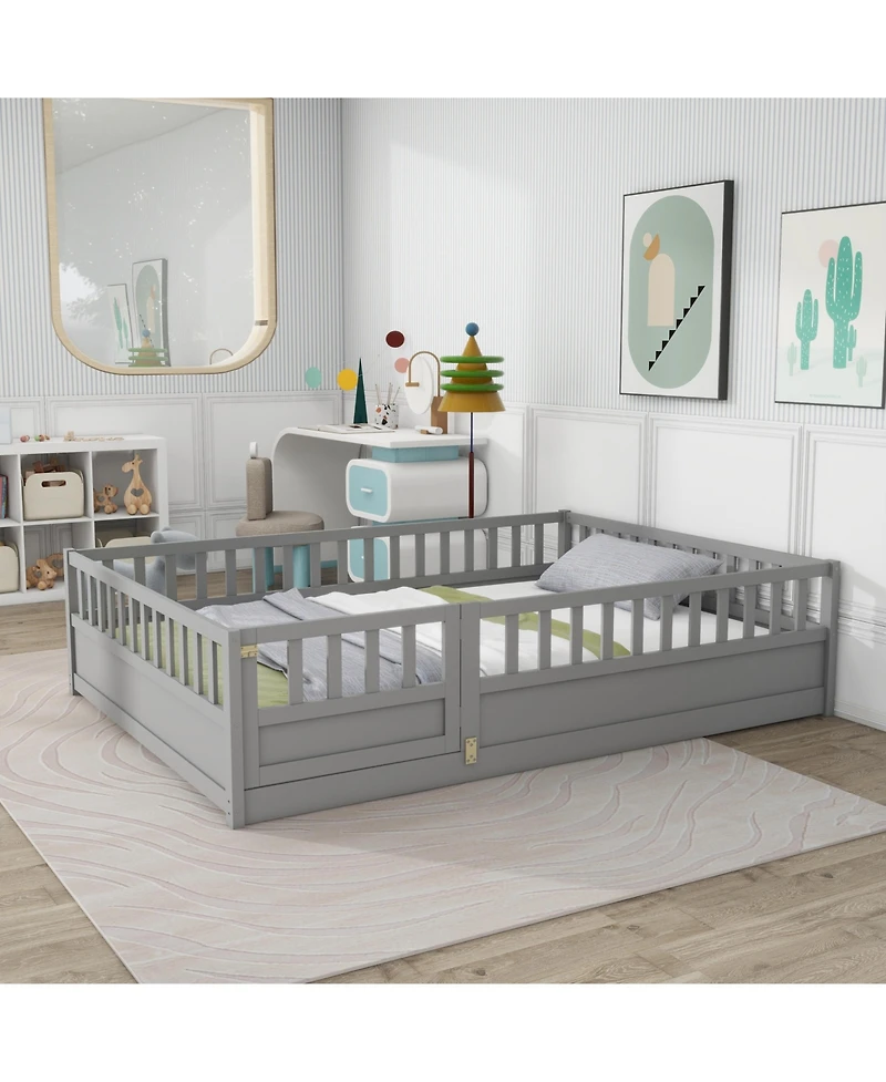flynama Montessori Wooden Floor Bed With High Security Barrier And Door For Kids Bedroom