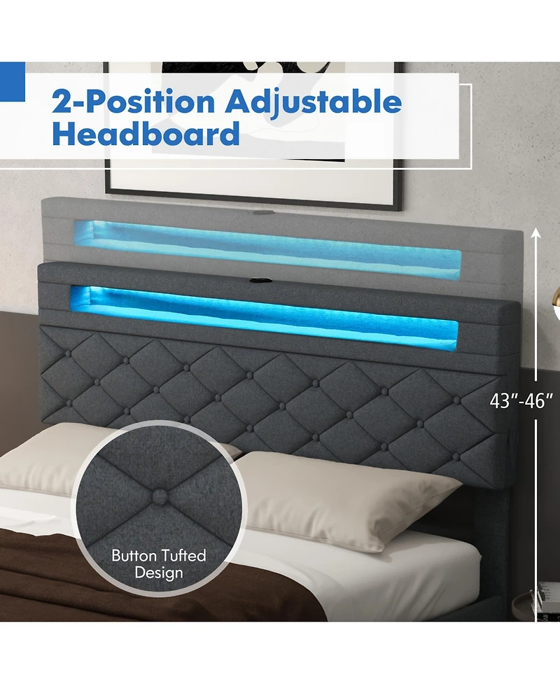 Sugift Bed Frame with Storage Headboard and Wooden Slat Support